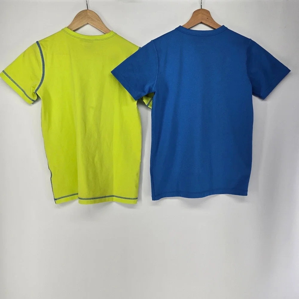 Tom & Teddy Rash Guard Swim Shirt Boys 11-12 Blue Lime Green Sun Protection Set